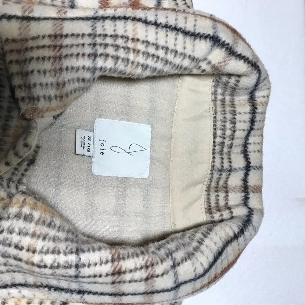 Joie XL soft button front shacket jacket tan plaid fall autumn cozy casual